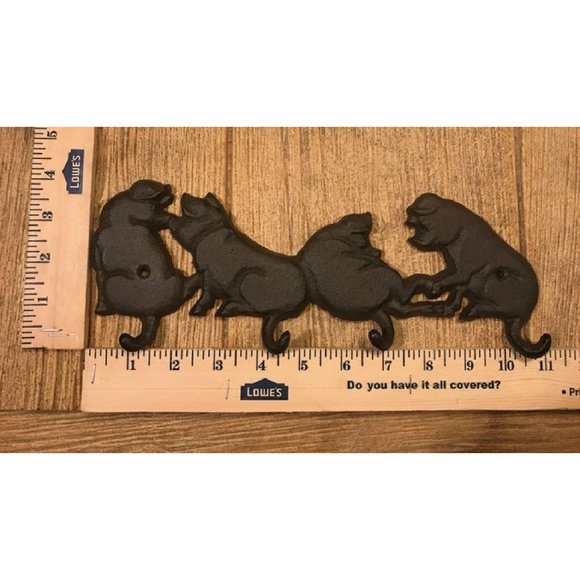 Cast Iron Four Pigs Tails Wall Hook 11"wide 4 1/8"tall Barbeque Decor 0184-0455 - Picture 8 of 12